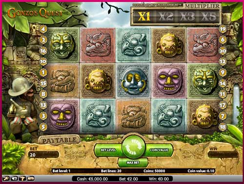 Gonzo's Quest from NetEntertainment features 5 reels with 20 paylines.